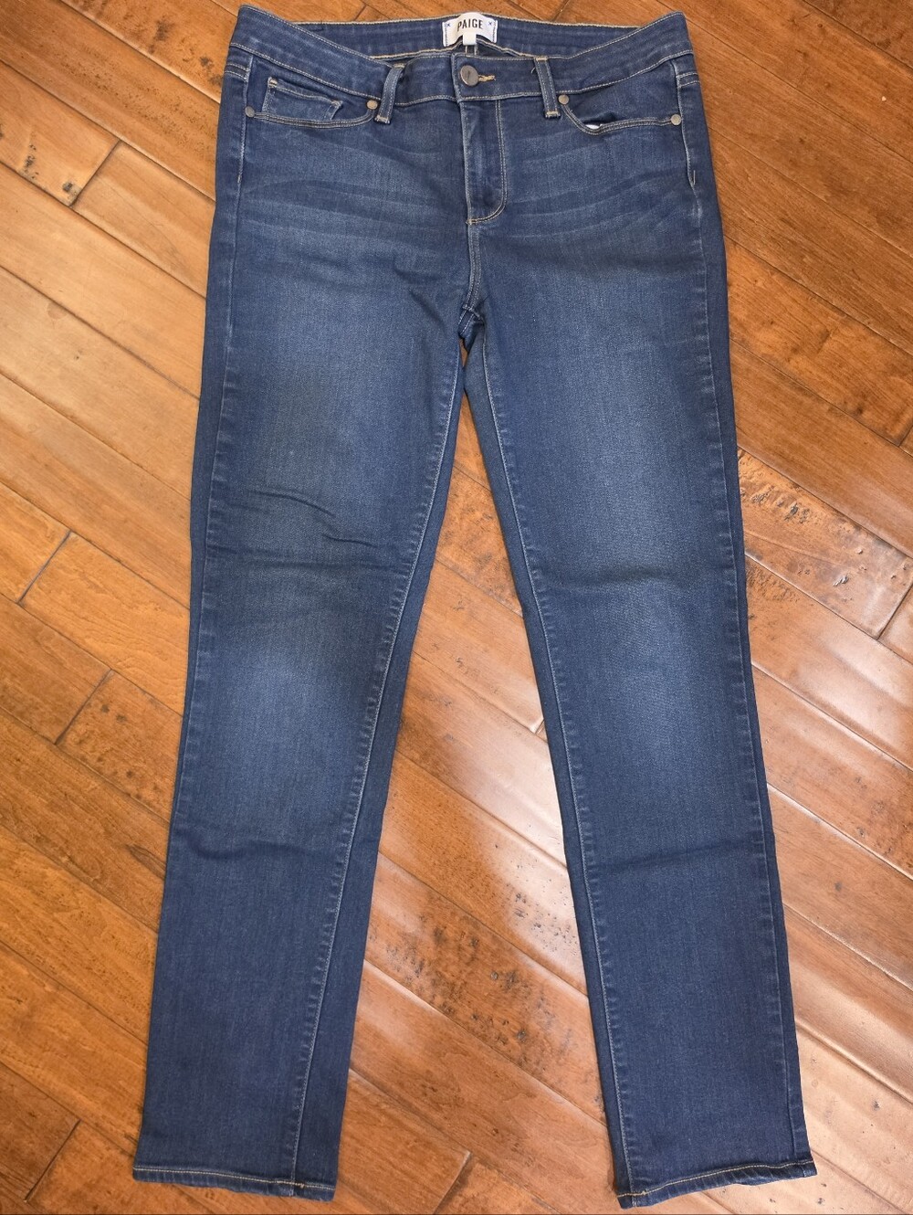 PAIGE Women's Skyline Skinny Jeans in Medium Dark Blue Hugo Wash, Size 31